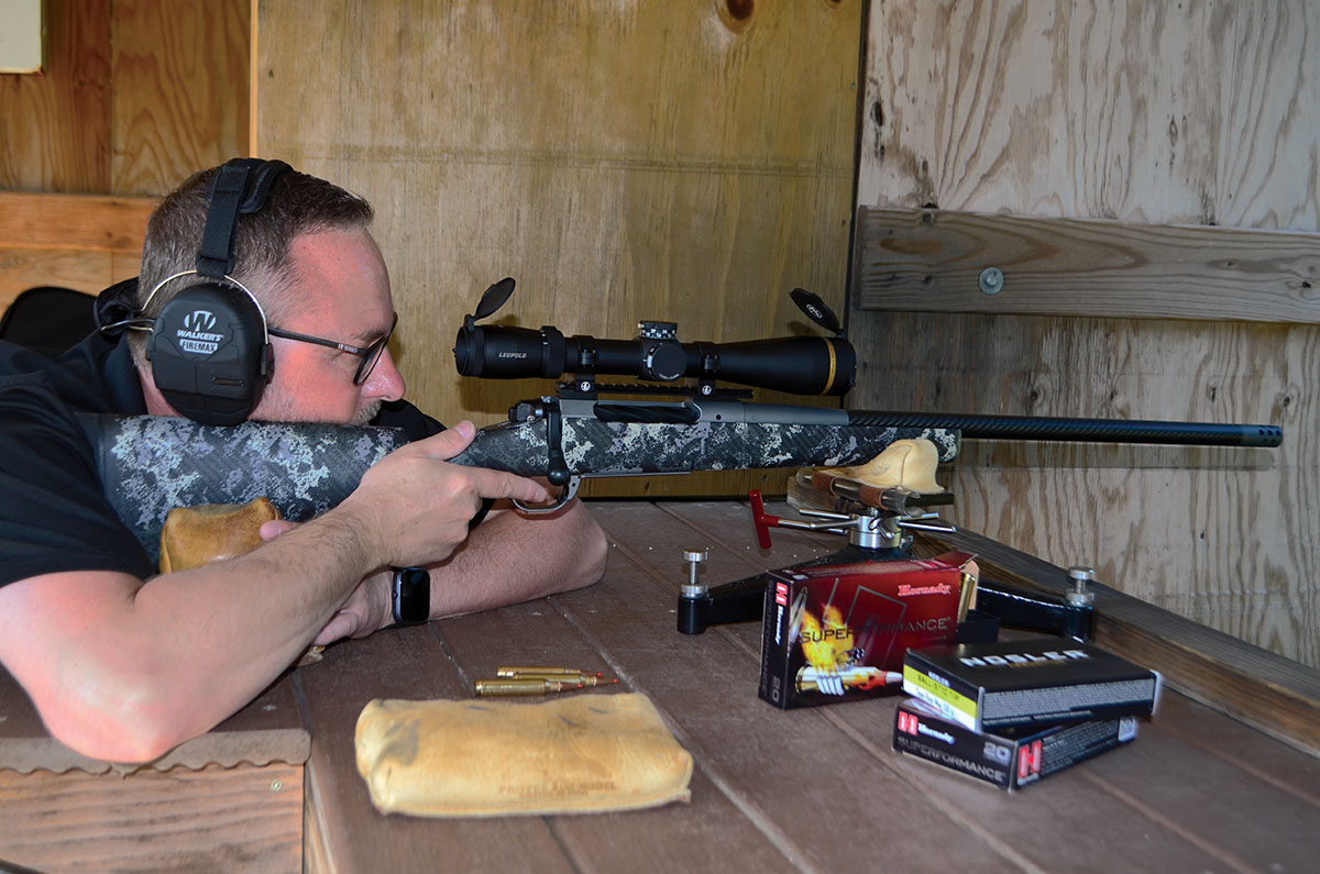 Burt Reynolds, manager of the Top Gun Sportsman’s Club of Lonedell, Missouri, shooting the Boundary. Burt shot the excellent groups.